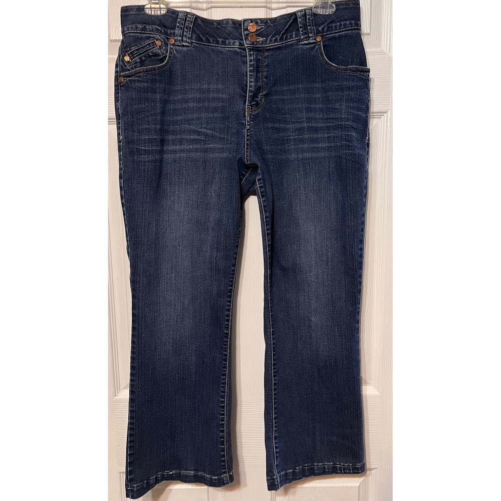 Lane Bryant Boot Cut Jeans 16 Petite Dark Wash Tighter Tummy Technology Stretch
